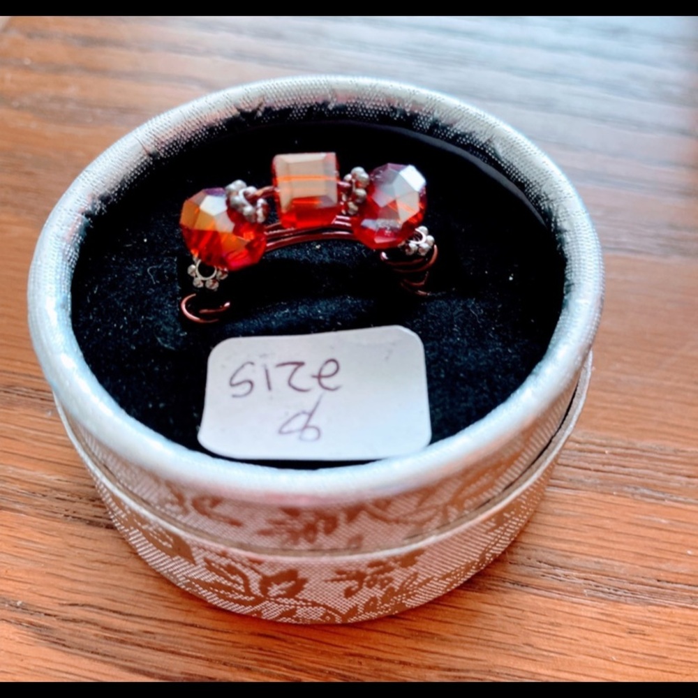 Red Crystal Wire-Wrapped Cluster Ring size 8